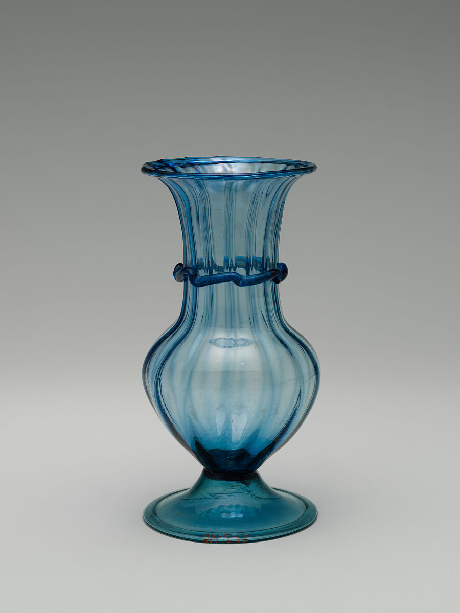 Vase, Glass; mold blown with applied decoration; tooled on the pontil