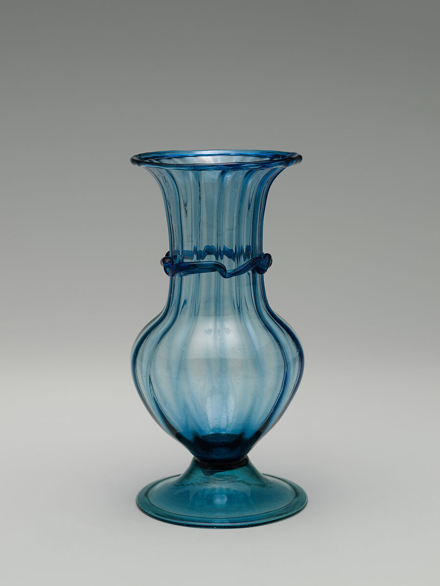 Vase, Glass; mold blown with applied decoration; tooled on the pontil