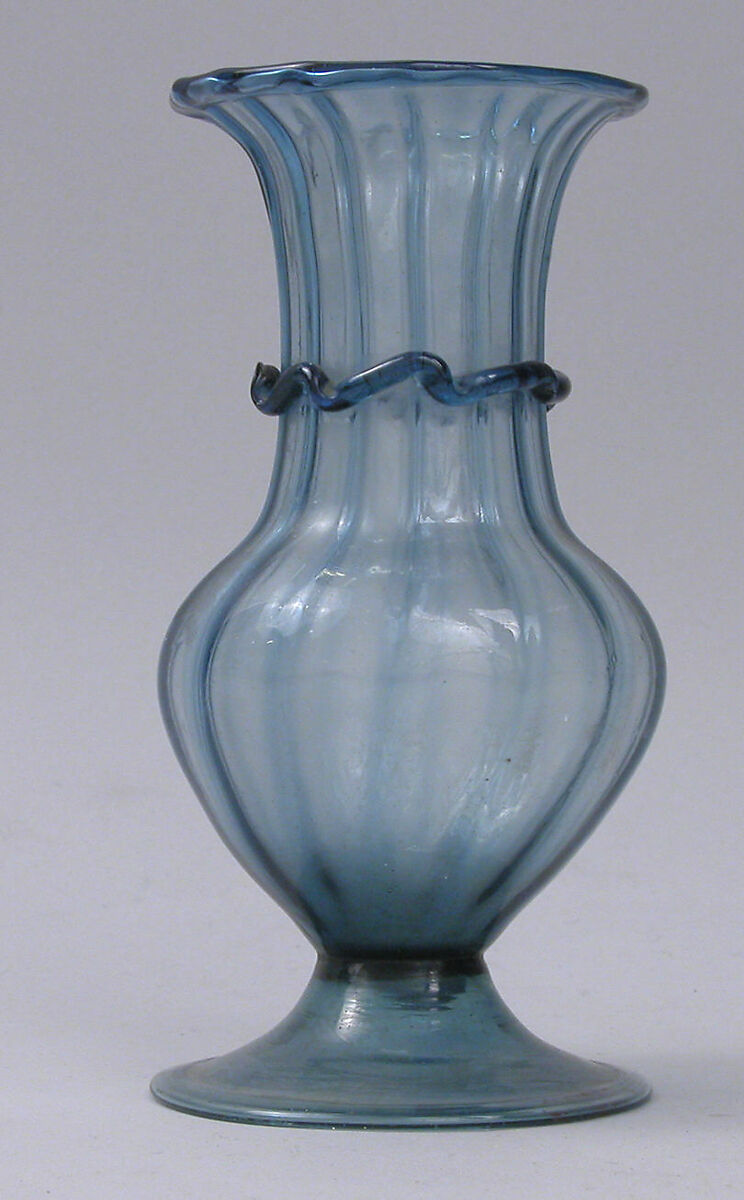 Vase, Glass; mold blown with applied decoration; tooled on the pontil 