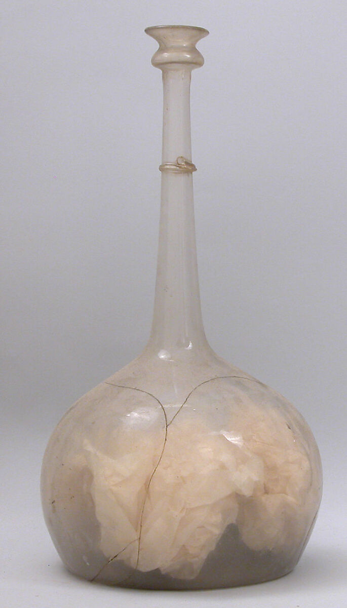 Bottle, Glass; free blown; tooled on the pontil