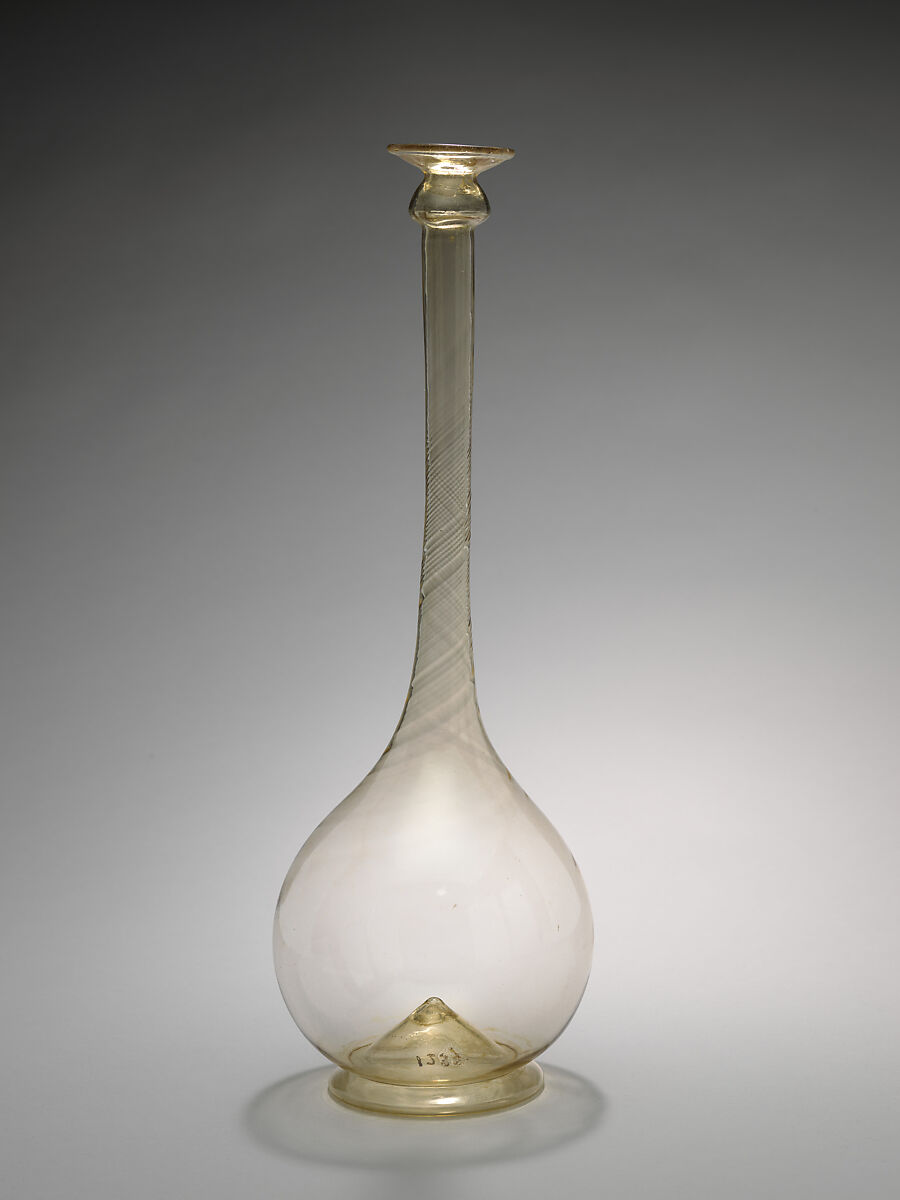 Bottle, Glass; free blown; tooled on the pontil