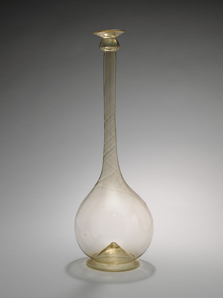 Bottle, Glass; free blown; tooled on the pontil