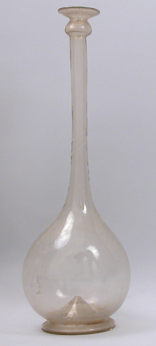Bottle, Glass; free blown; tooled on the pontil 