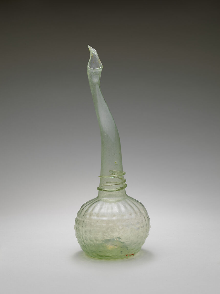 Swan-Neck Bottle (Ashkdan), Glass; mold blown, applied; tooled on the pontil 