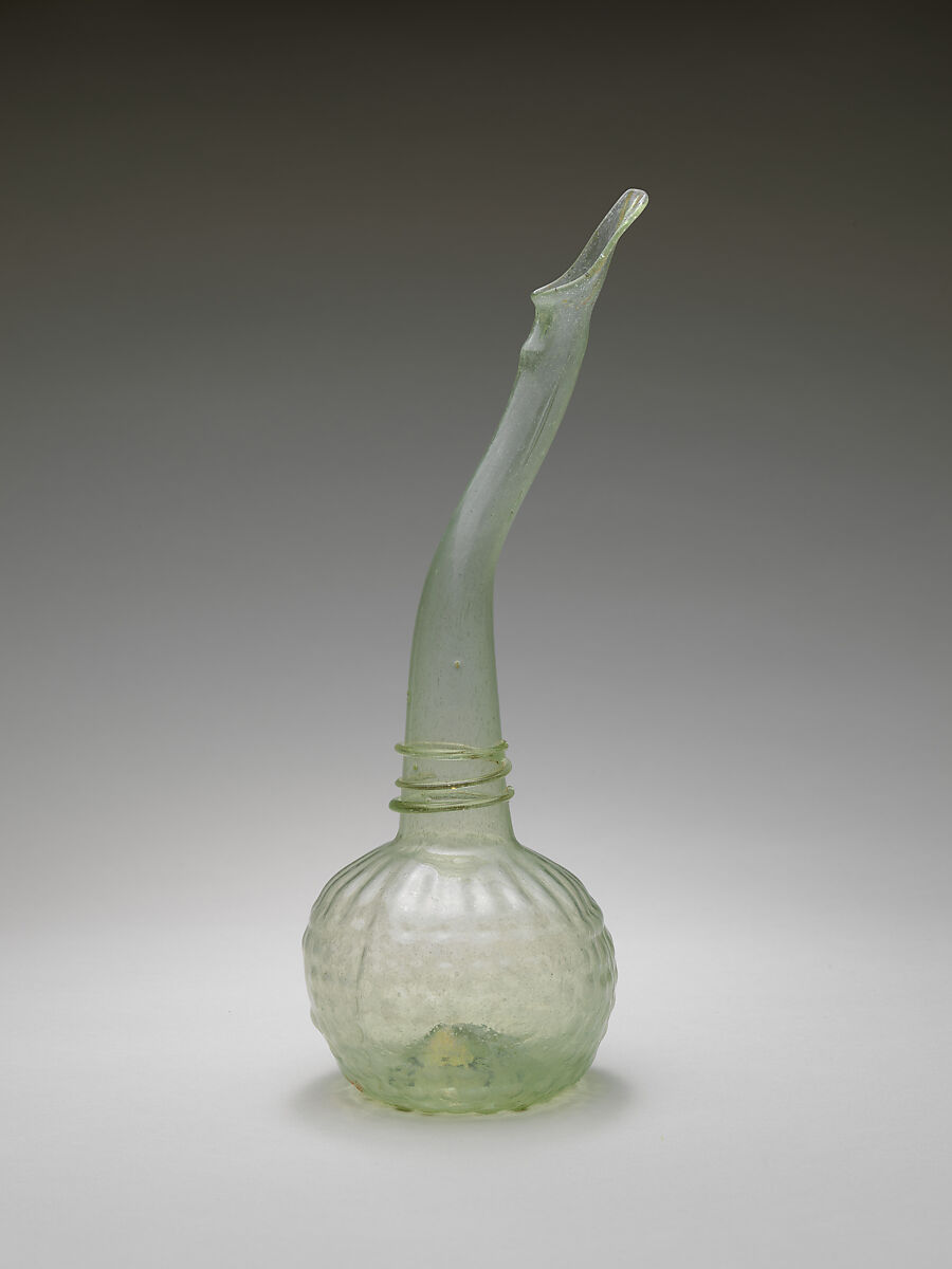 Swan-Neck Bottle (Ashkdan), Glass; mold blown, applied; tooled on the pontil