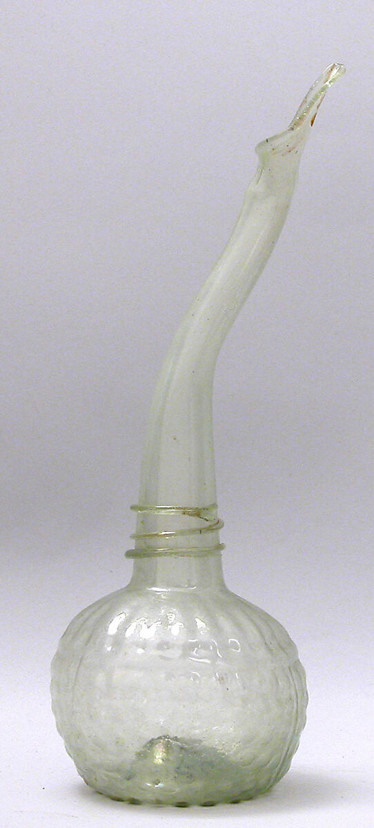 Swan-Neck Bottle (Ashkdan), Glass; mold blown, applied; tooled on the pontil 