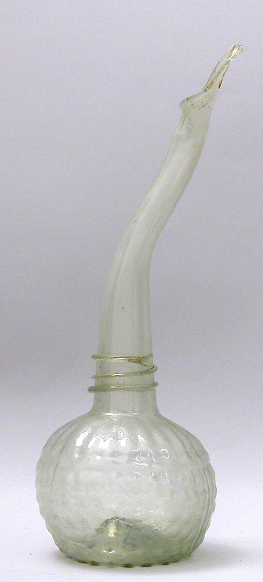 Swan-Neck Bottle (Ashkdan), Glass; mold blown, applied; tooled on the pontil
