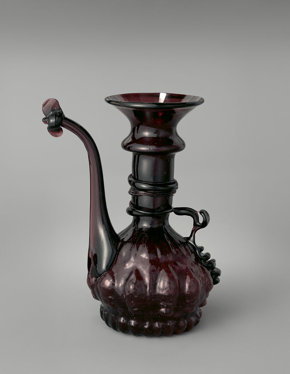 Ewer, Glass; mold-blown with applied decoration 