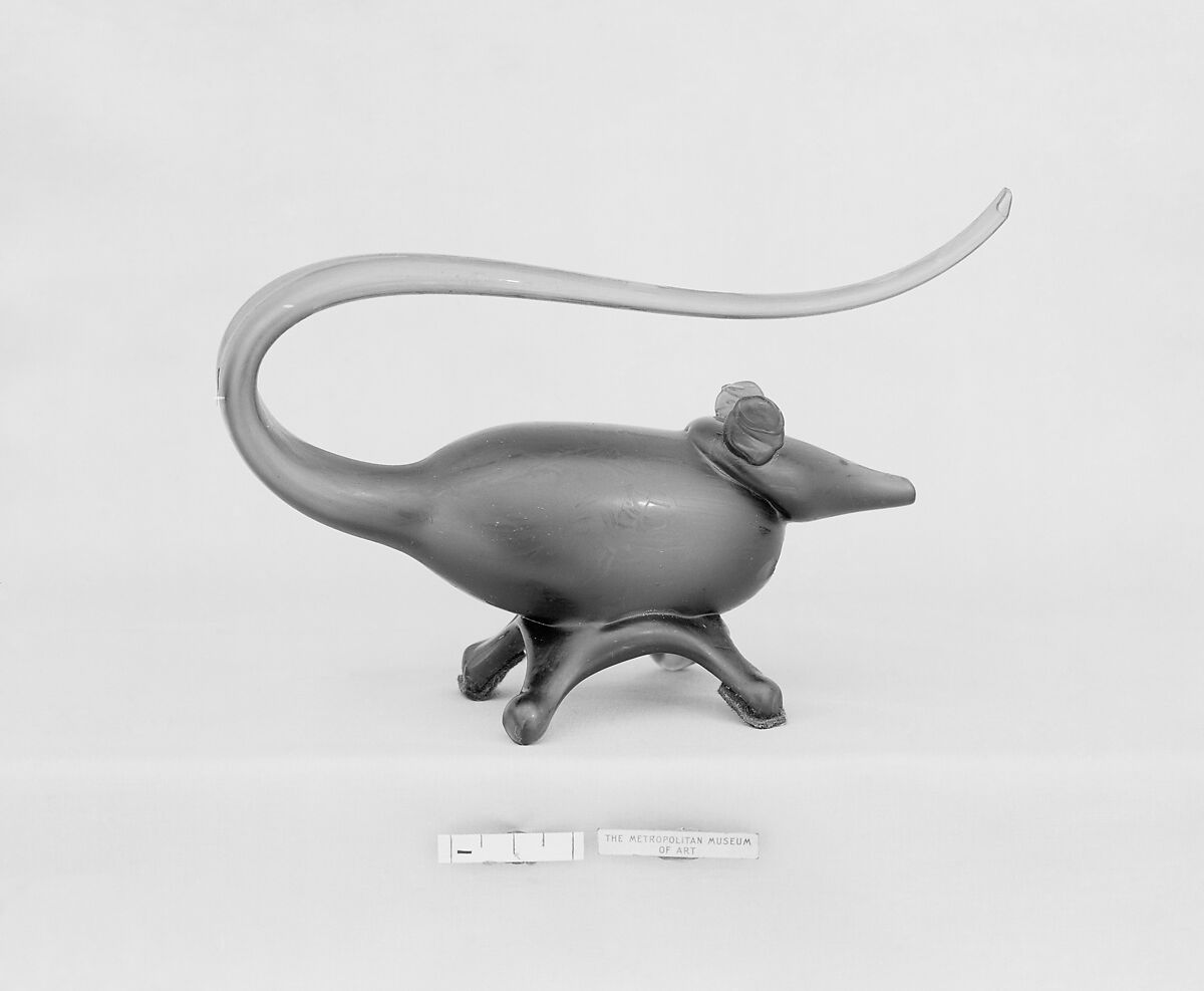 Figure of a Mouse in Deep Blue Glass, Glass; mold-blown with applied decoration