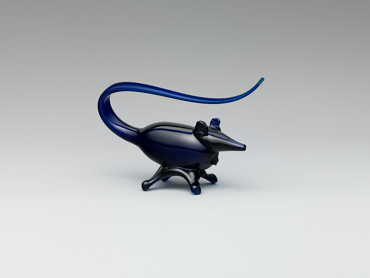 Figure of a Mouse in Deep Blue Glass, Glass; mold-blown with applied decoration 