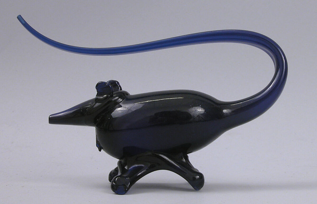 Figure of a Mouse in Deep Blue Glass, Glass; mold-blown with applied decoration