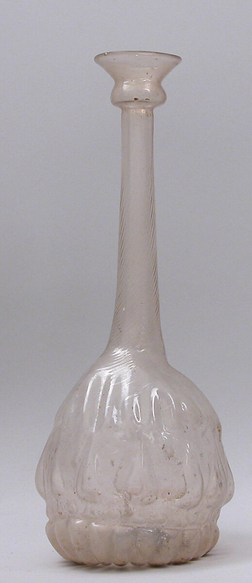Bottle, Glass; free blown, mold blown; tooled on the pontil 