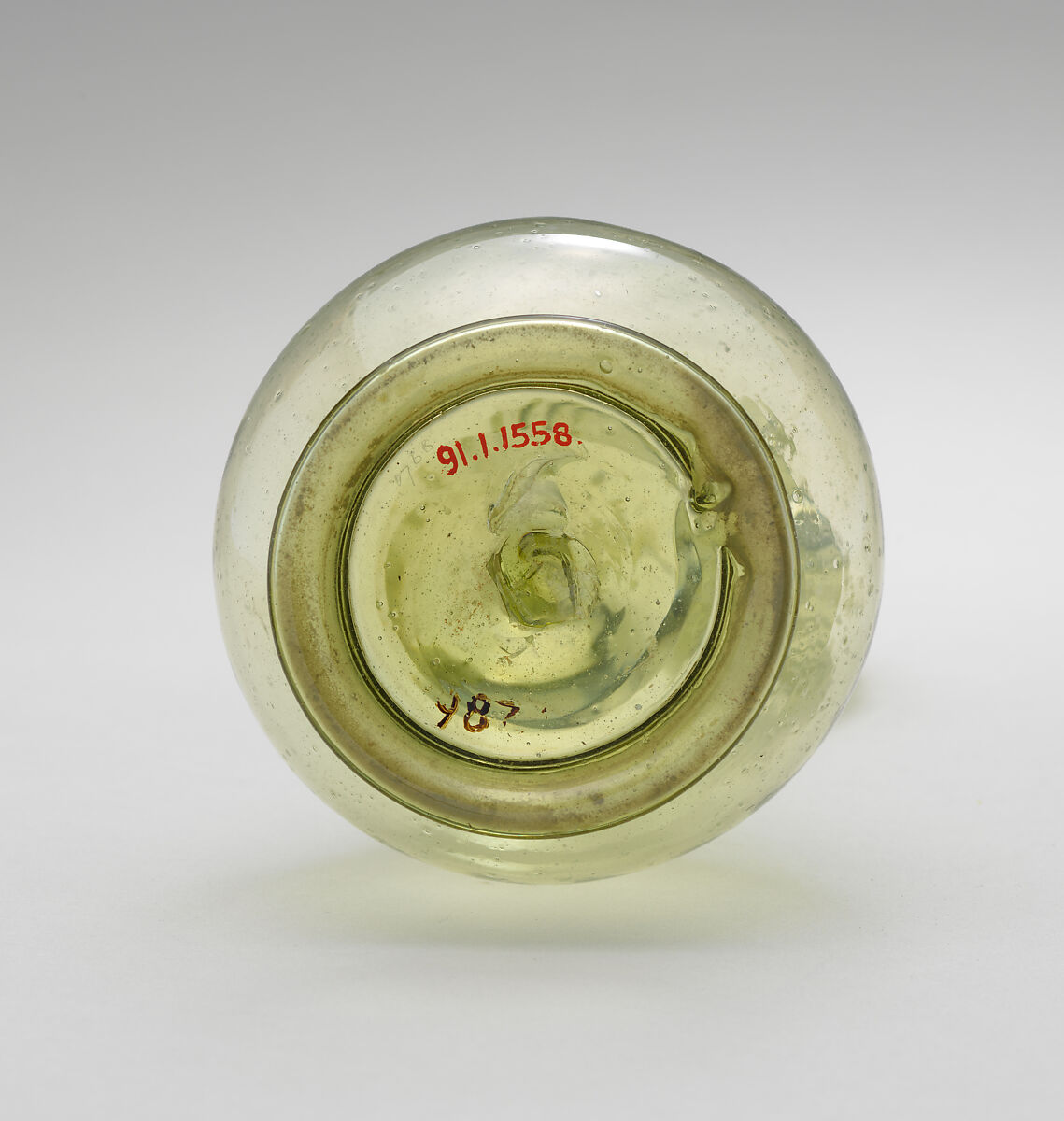 Swan-Neck Bottle (Ashkdan), Glass; mold blown, applied; tooled on the pontil