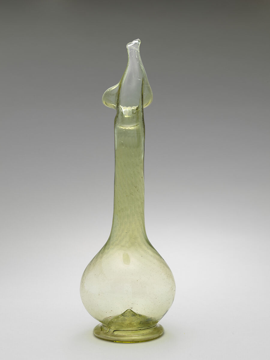 Swan-Neck Bottle (Ashkdan), Glass; mold blown, applied; tooled on the pontil