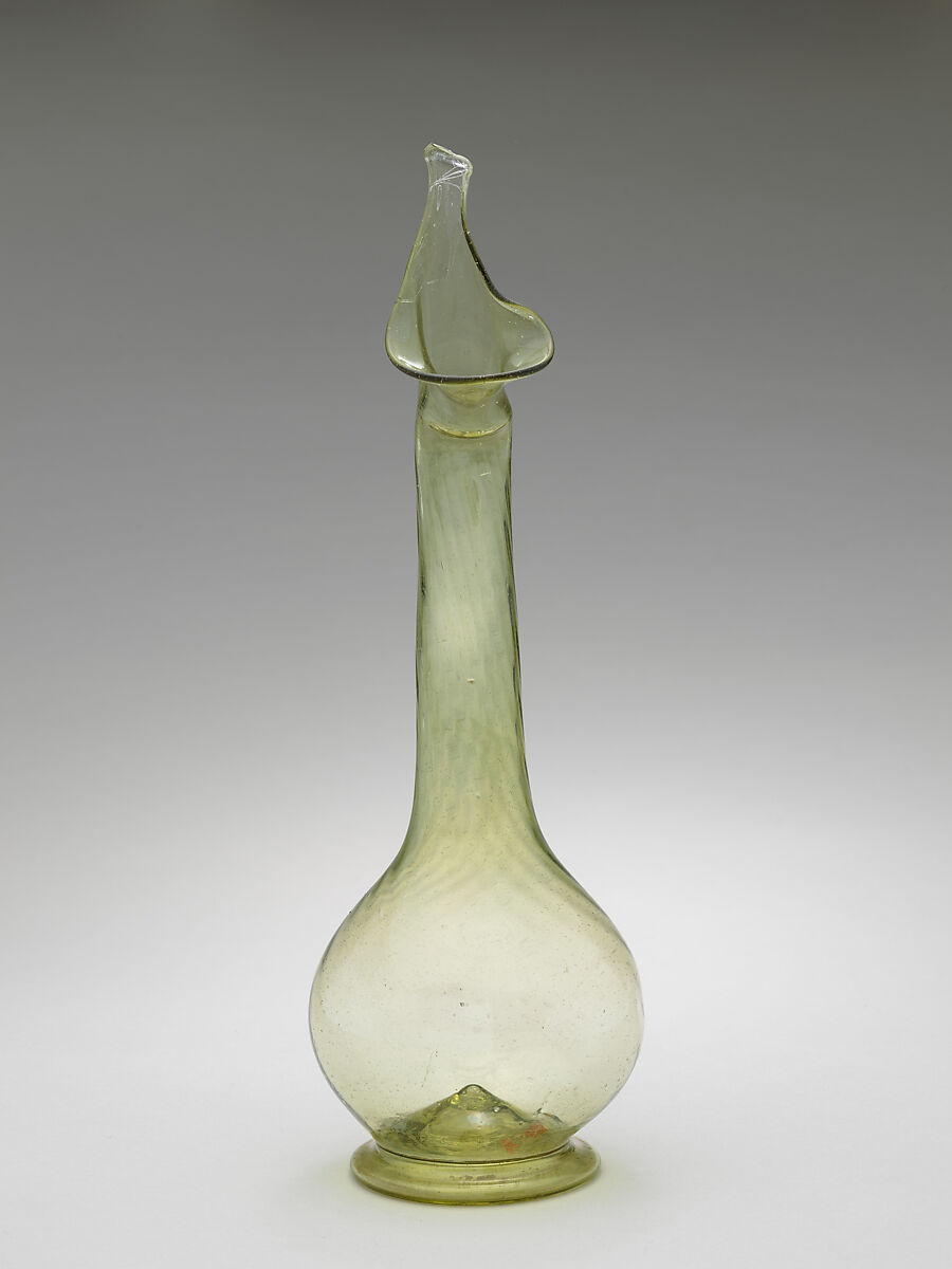 Swan-Neck Bottle (Ashkdan), Glass; mold blown, applied; tooled on the pontil