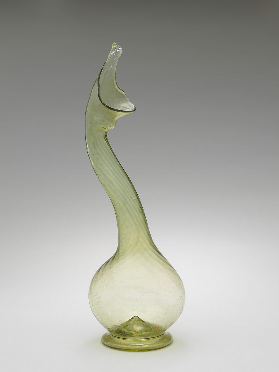 Swan-Neck Bottle (Ashkdan), Glass; mold blown, applied; tooled on the pontil