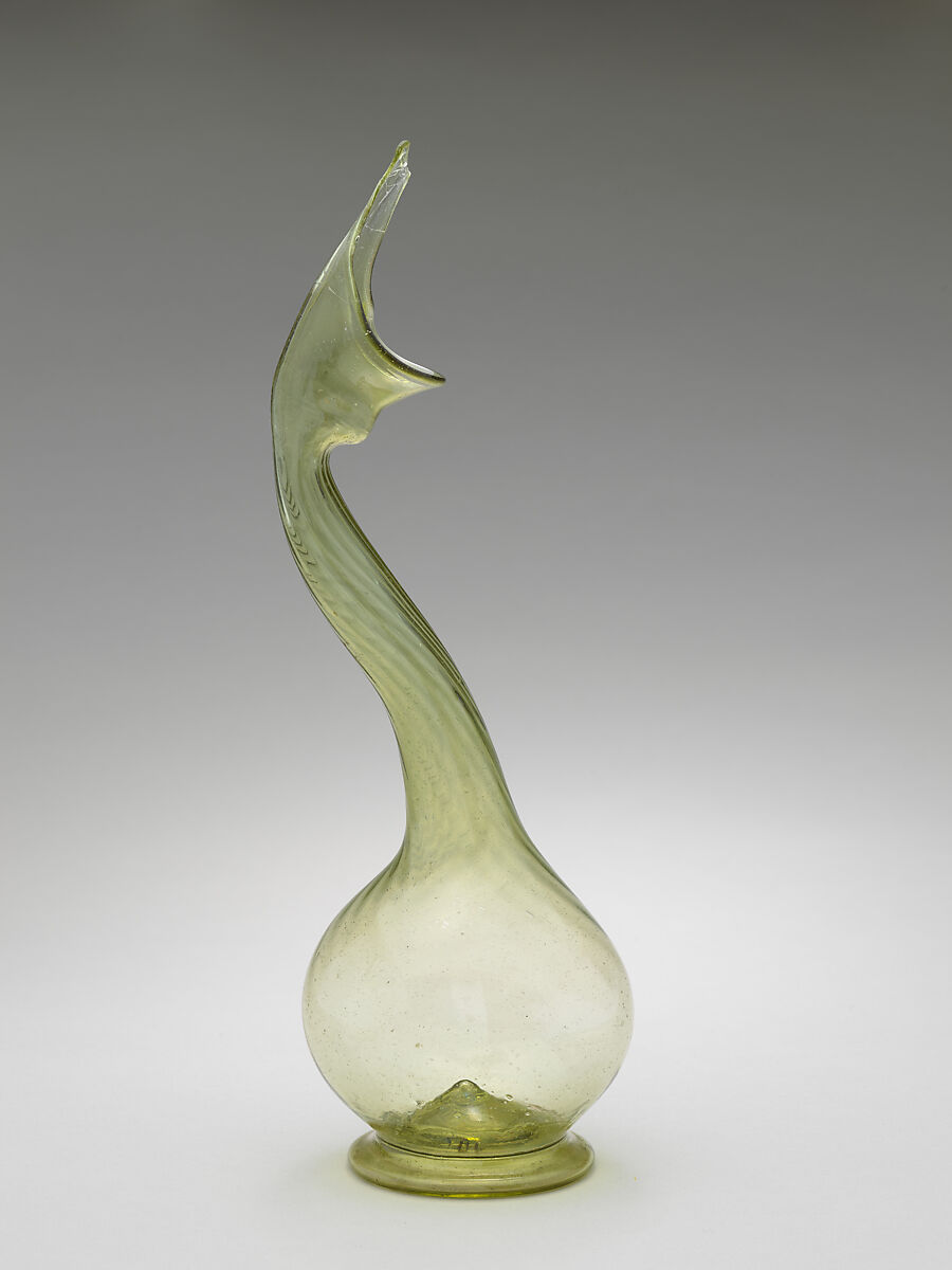 Swan-Neck Bottle (Ashkdan), Glass; mold blown, applied; tooled on the pontil