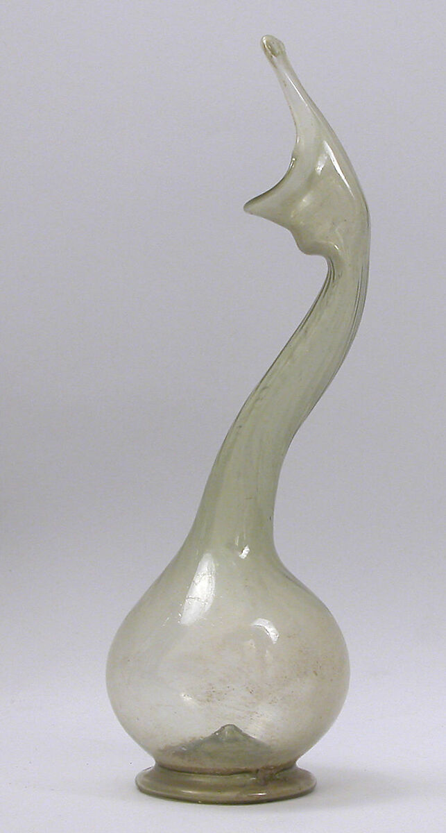 Swan-Neck Bottle (Ashkdan), Glass; mold blown, applied; tooled on the pontil 