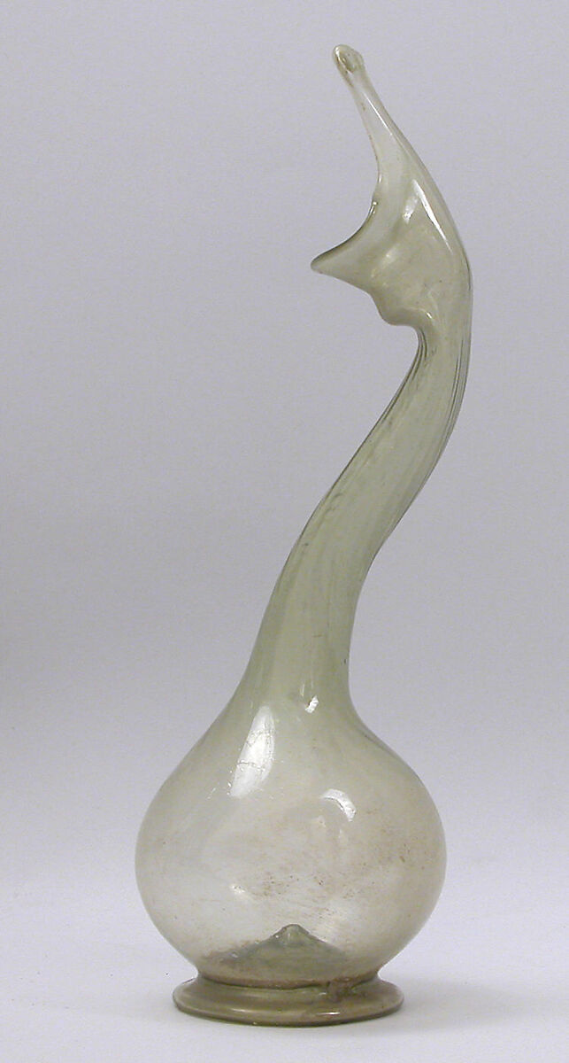 Swan-Neck Bottle (Ashkdan), Glass; mold blown, applied; tooled on the pontil