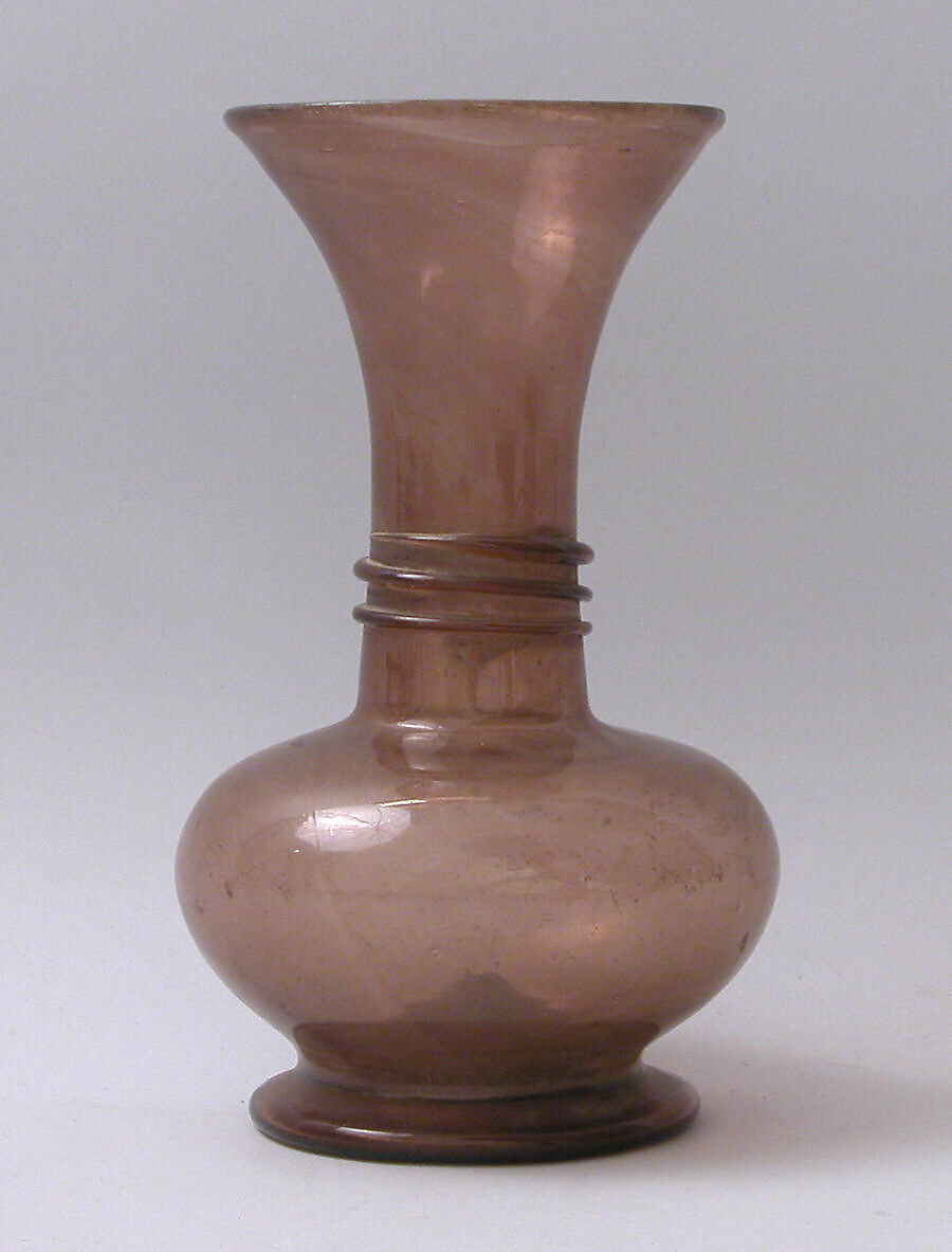 Vase, Glass; blown with applied decoration; tooled on the pontil 