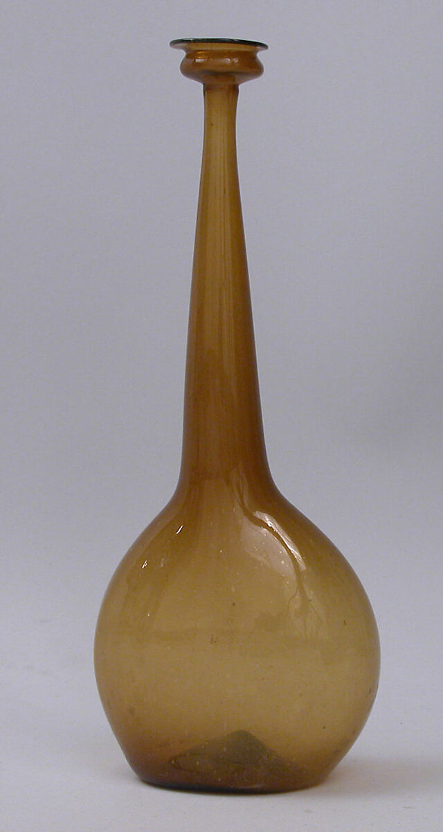 Bottle, Glass; free blown, tooled on the pontil 