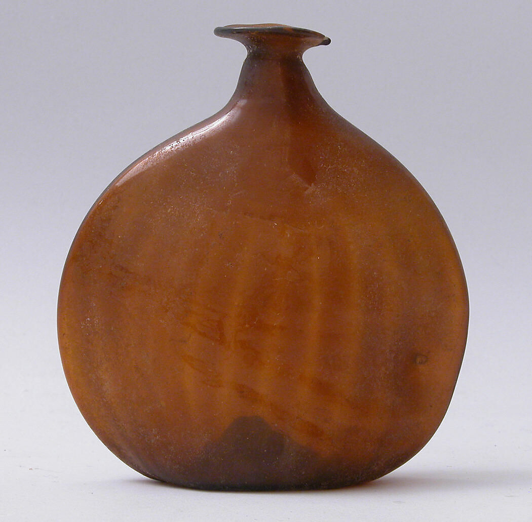 Flask, Glass; mold blown, tooled on the pontil