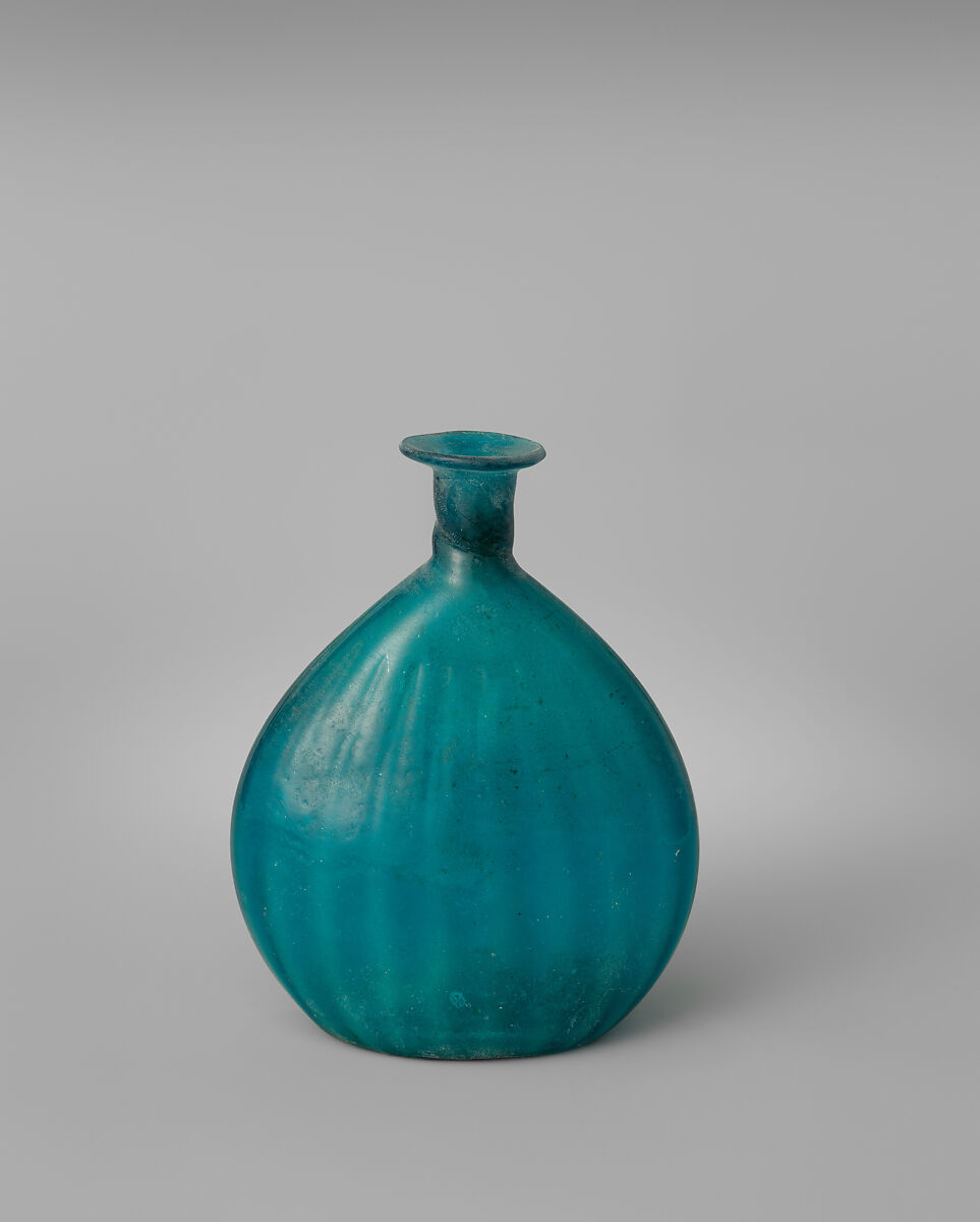 Bottle, Glass; mold blown, tooled on the pontil 