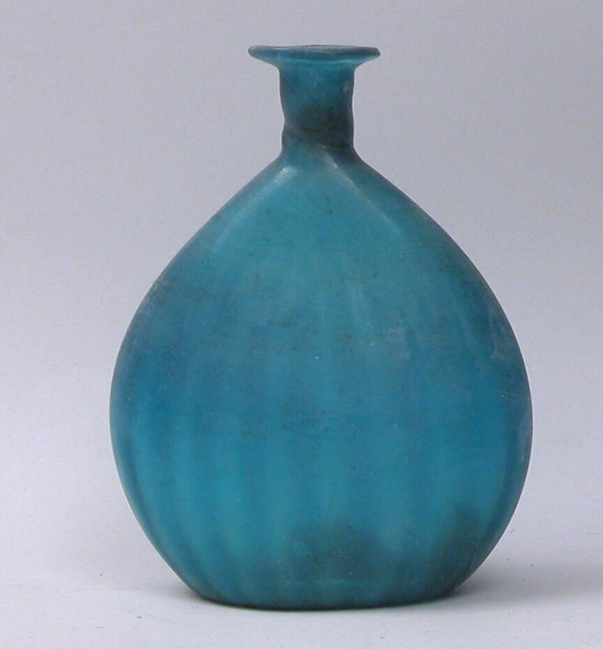 Bottle, Glass; mold blown, tooled on the pontil