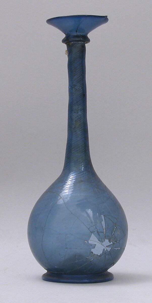 Bottle, Glass; mold blown, applied, tooled on the pontil 