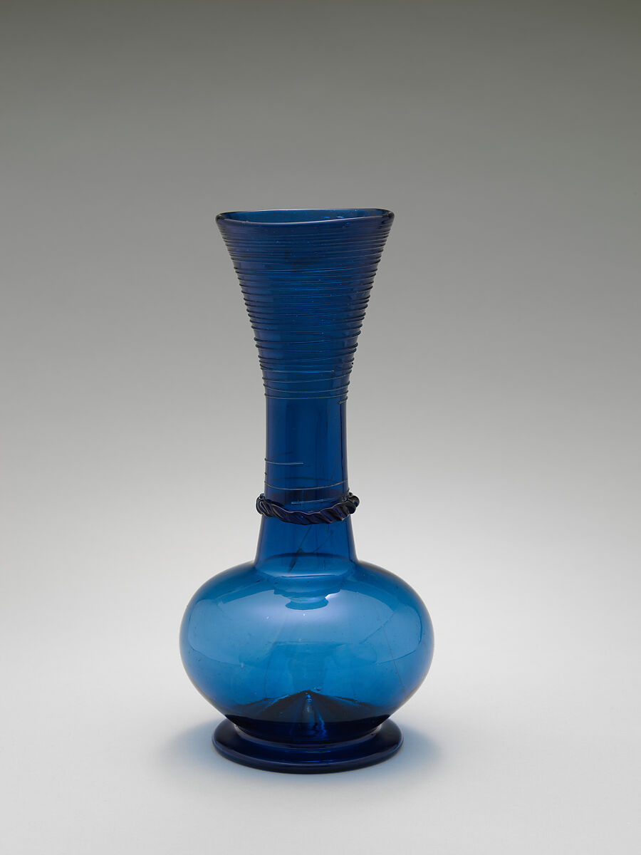 Bottle, Glass; blown, applied decoration, tooled on the pontil 