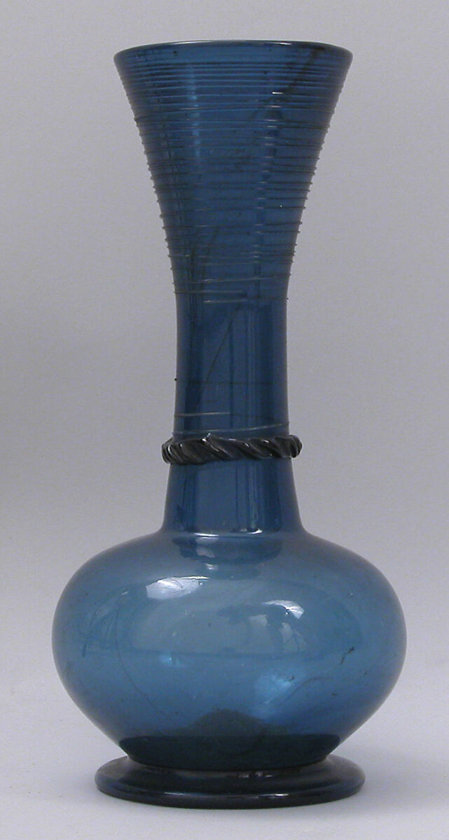 Bottle, Glass; blown, applied decoration, tooled on the pontil 