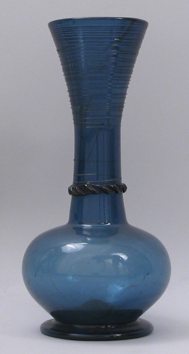 Bottle, Glass; blown, applied decoration, tooled on the pontil