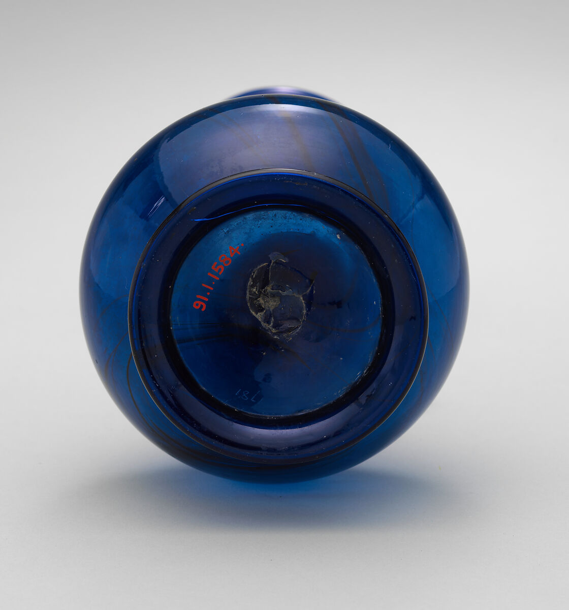 Bottle, Glass; blown, applied decoration; tooled on the pontil