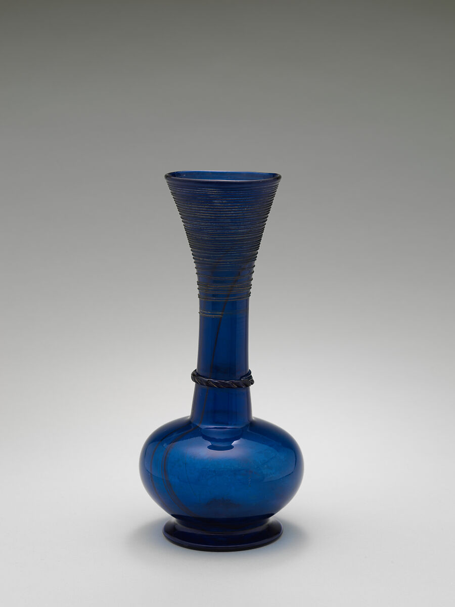 Bottle, Glass; blown, applied decoration; tooled on the pontil