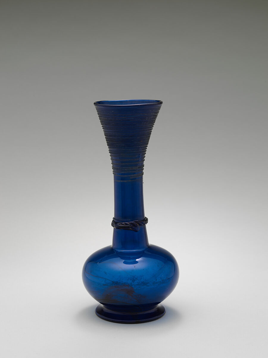 Bottle, Glass; blown, applied decoration; tooled on the pontil 