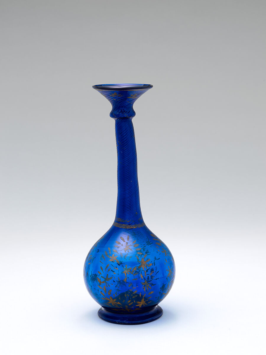 Bottle, Glass; mold blown and gilded, tooled on the pontil 