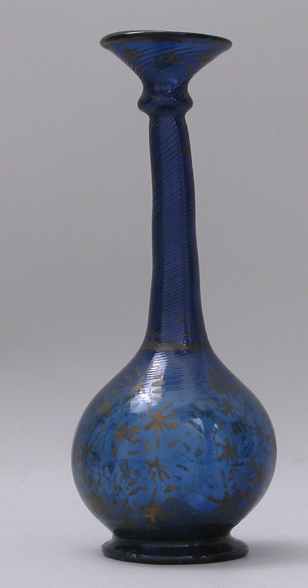 Bottle, Glass; mold blown and gilded, tooled on the pontil