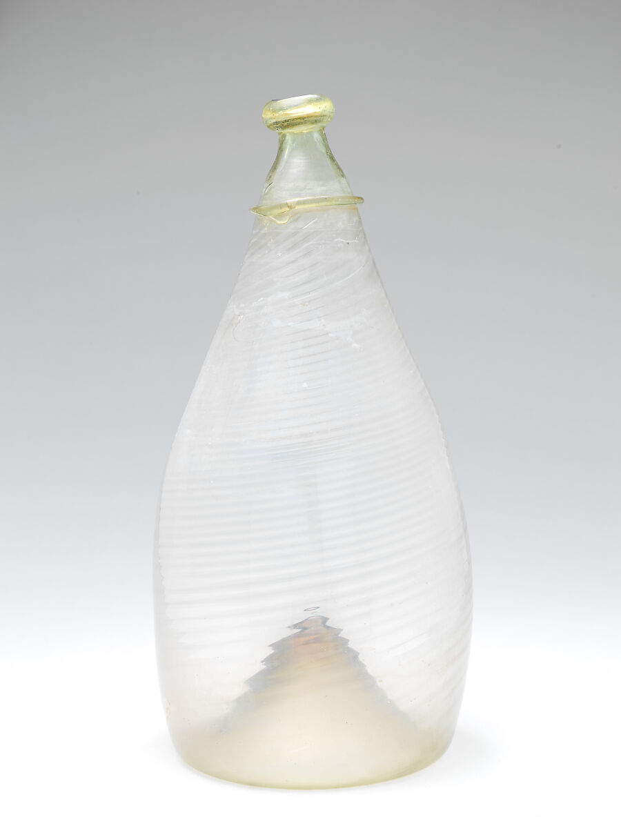 Bottle, Glass; mold blown, tooled on the pontil