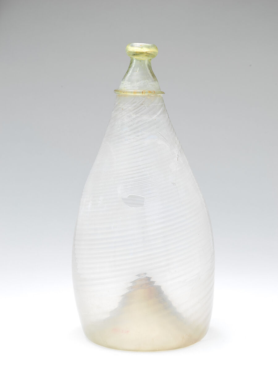 Bottle, Glass; mold blown, tooled on the pontil