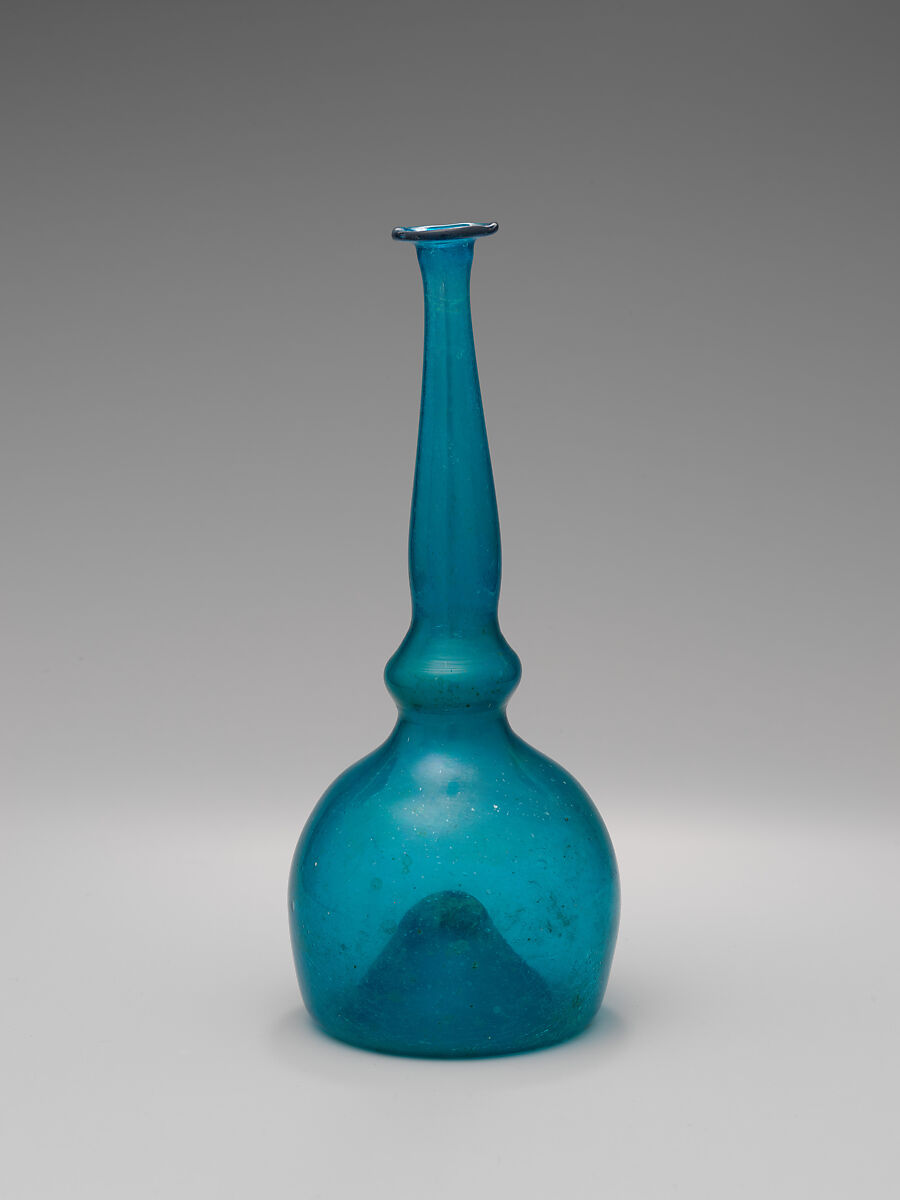 Bottle, Glass; free blown, tooled