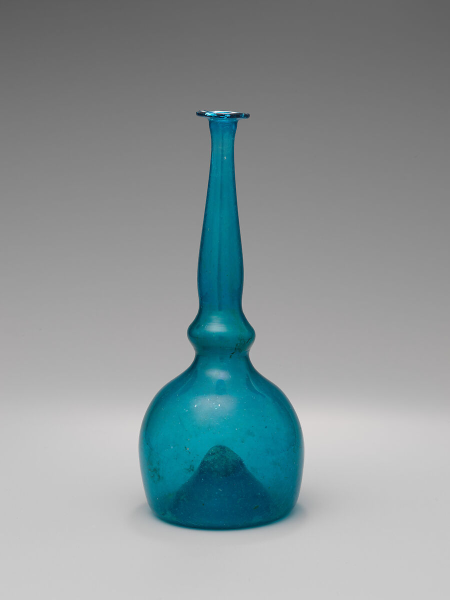 Bottle, Glass; free blown, tooled