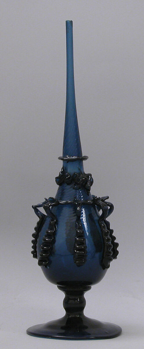 Sprinkler, Glass; dip-molded, blown, applied solid foot, applied decoration