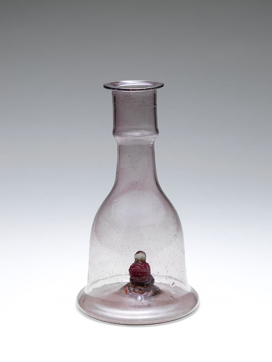 Water Pipe Base, Glass; free blown with applied decoration, tooled on the pontil