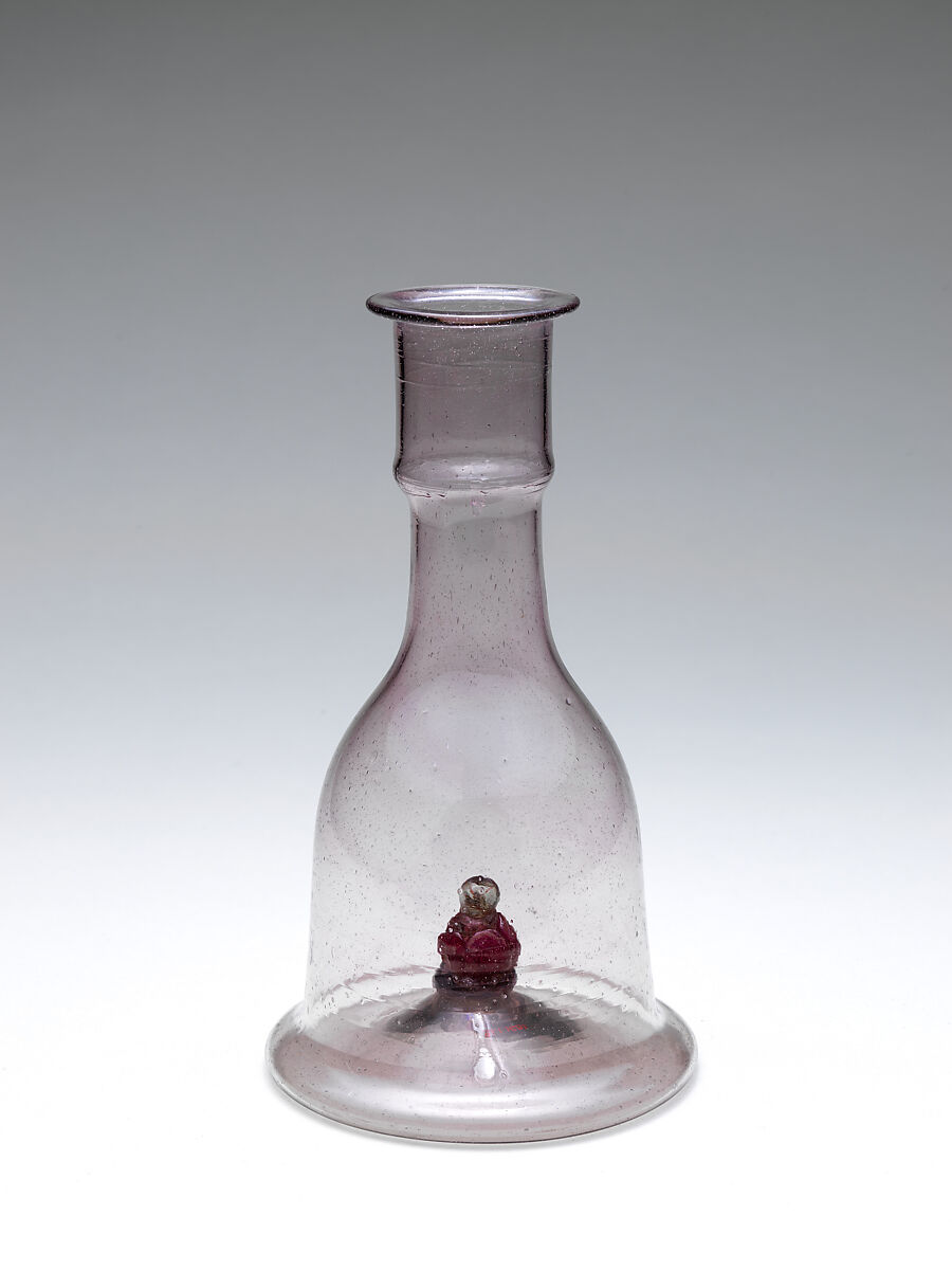 Water Pipe Base, Glass; free blown with applied decoration, tooled on the pontil 