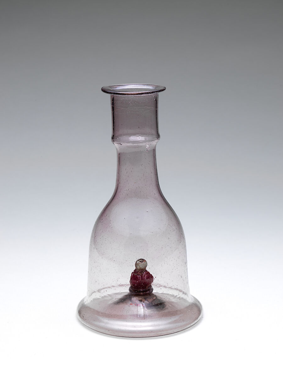 Water Pipe Base, Glass; free blown with applied decoration, tooled on the pontil