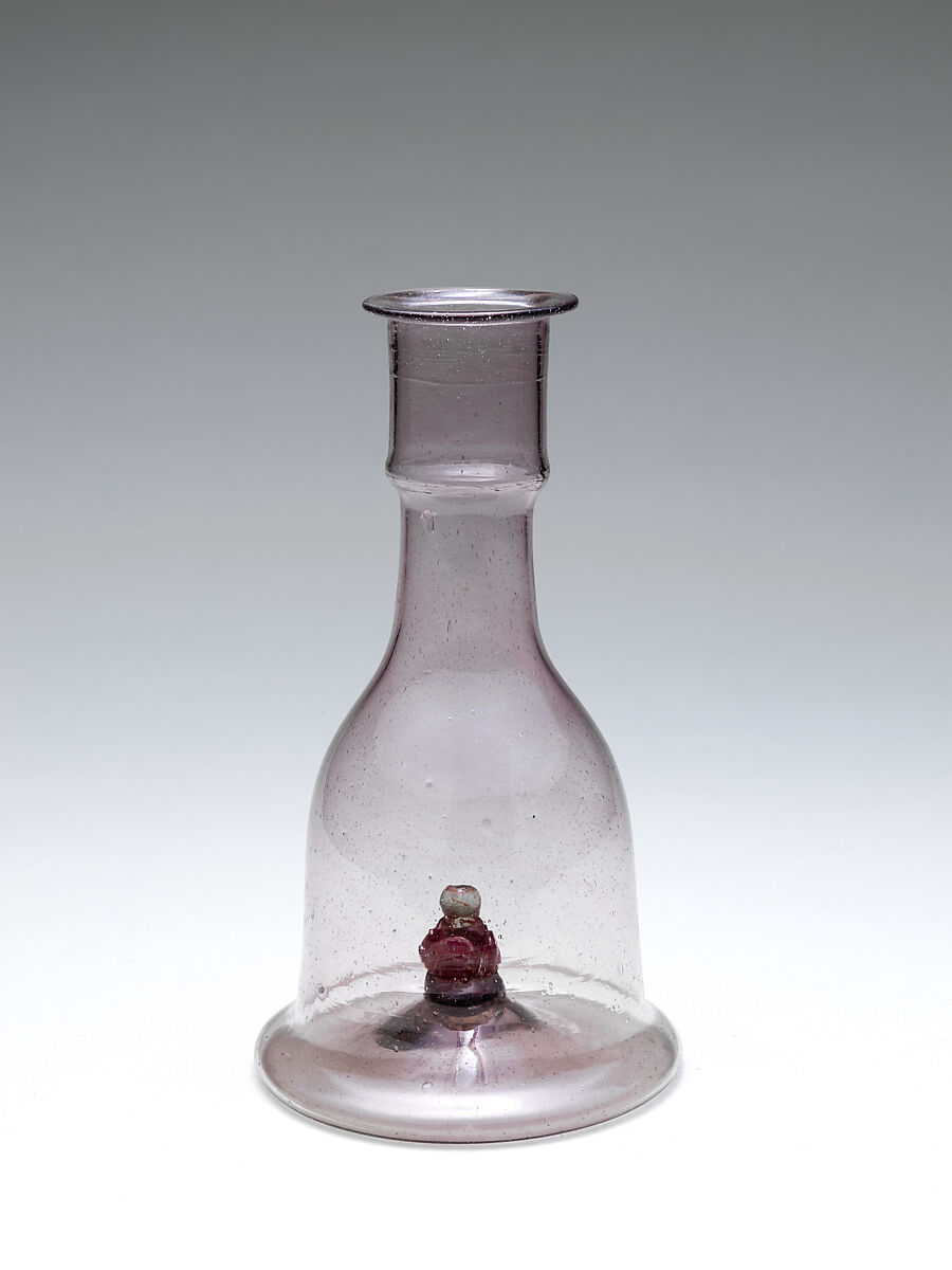 Water Pipe Base, Glass; free blown with applied decoration, tooled on the pontil