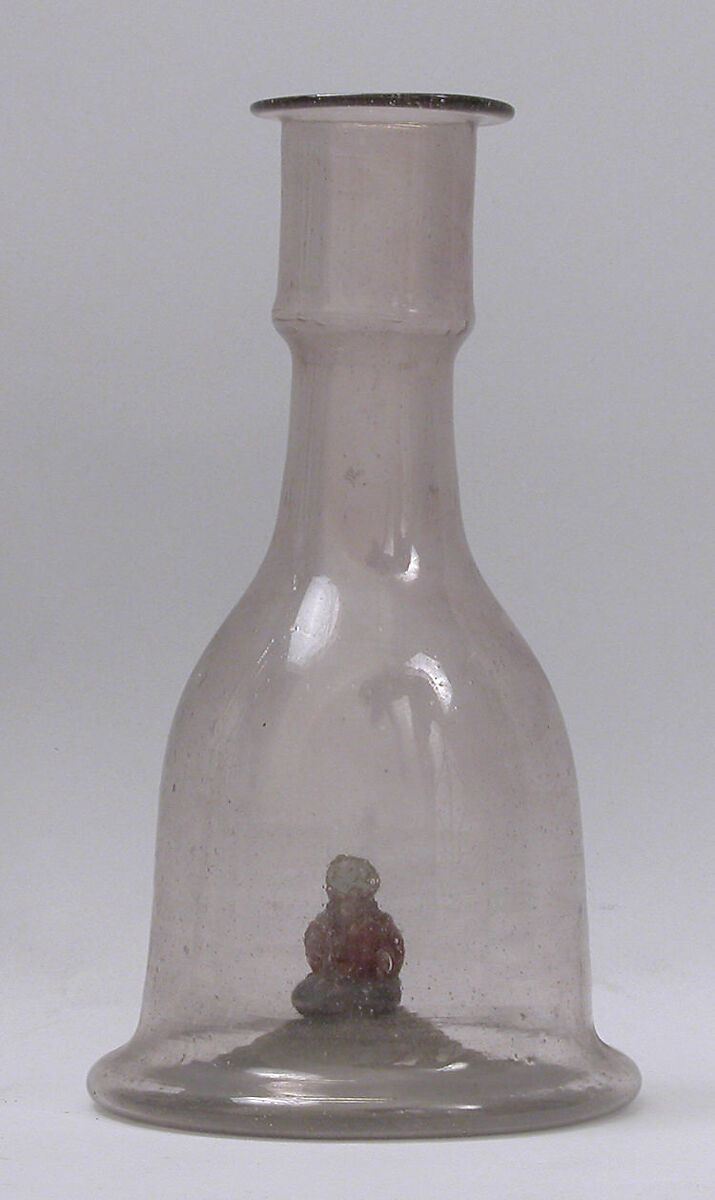 Water Pipe Base, Glass; free blown with applied decoration, tooled on the pontil 
