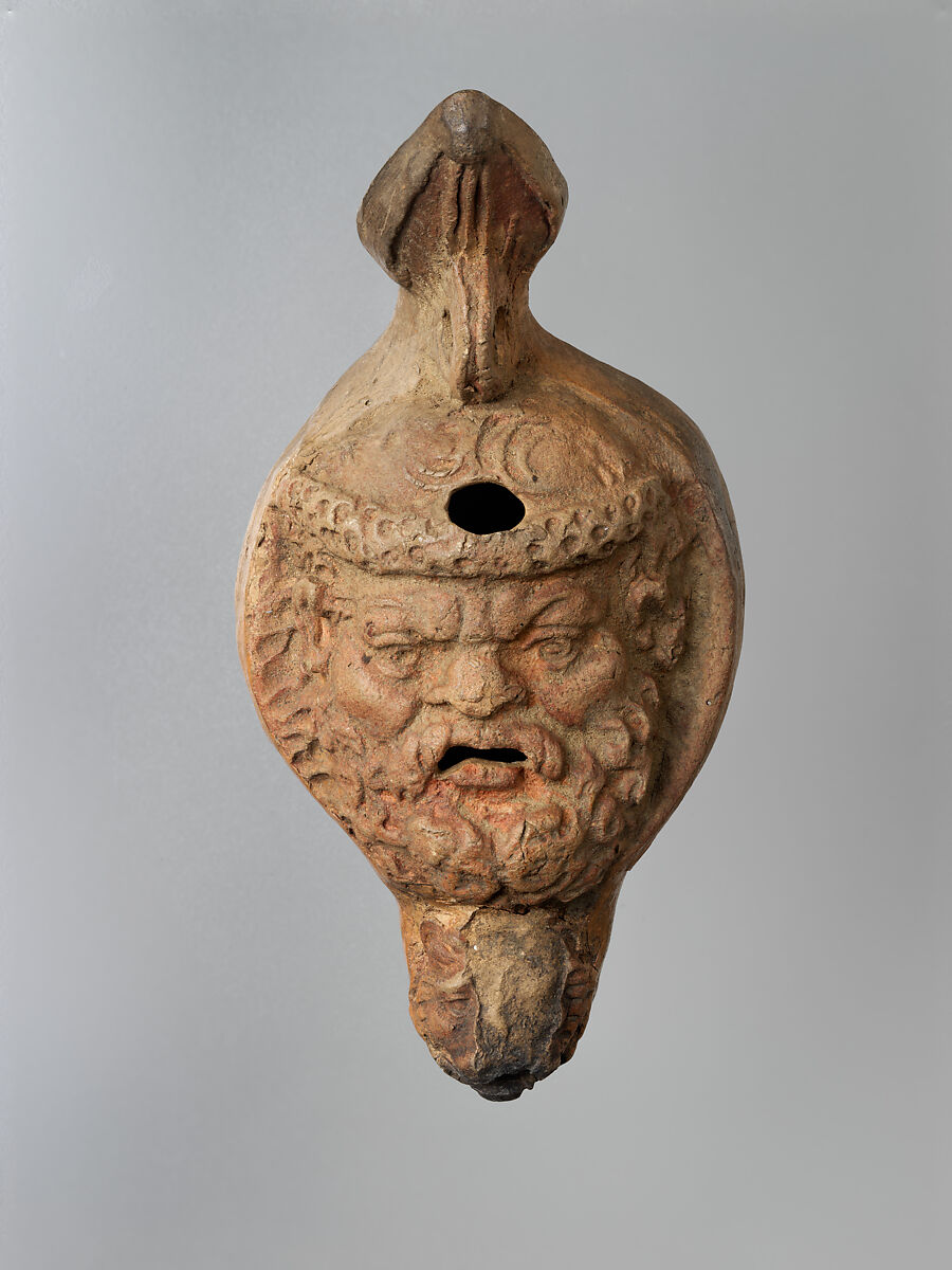 Lamp in the Form of a Mask, Earthenware; molded