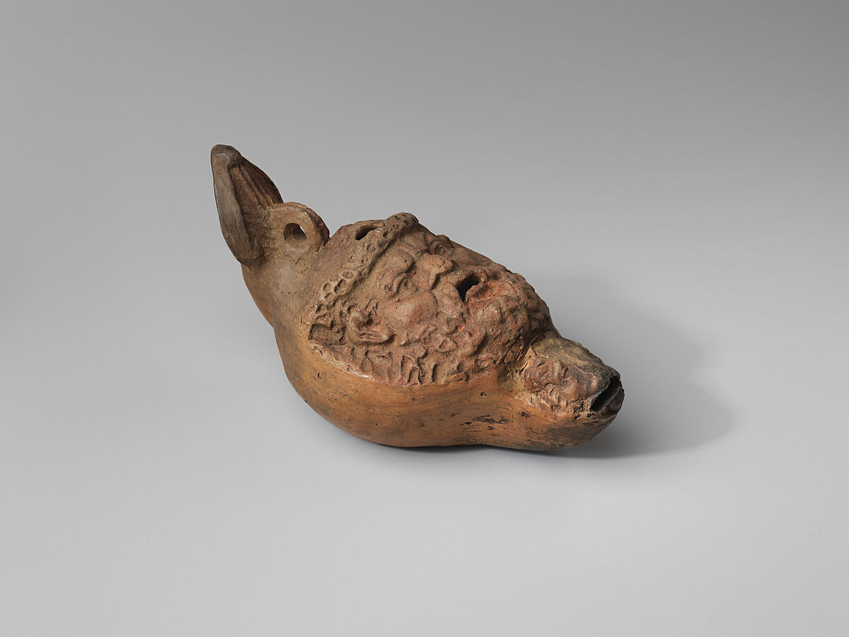 Lamp in the Form of a Mask, Earthenware; molded