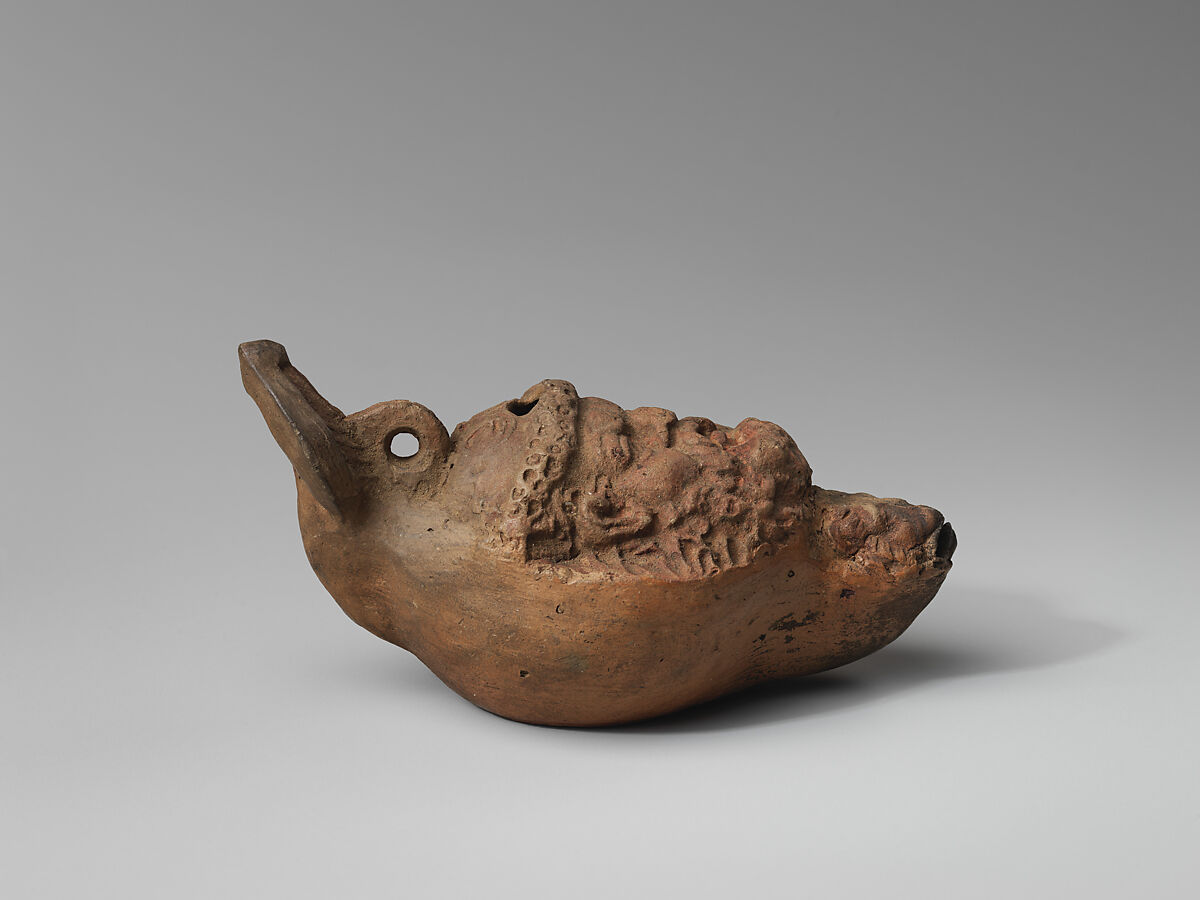 Lamp in the Form of a Mask, Earthenware; molded
